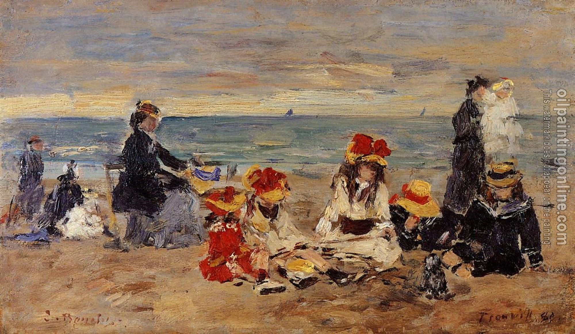 Boudin, Eugene - Woman and Children on the Beach at Trouville